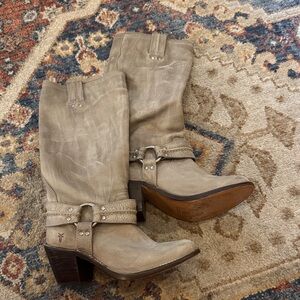 FRYE Taupe Leather Mid-Calf Western Boots